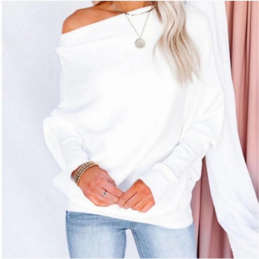 Ivory cashmere blend off the shoulder sweater - Picture 5 of 12